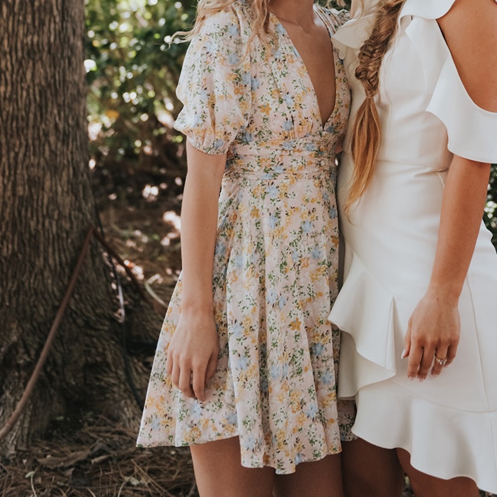 Pink floral mini dress